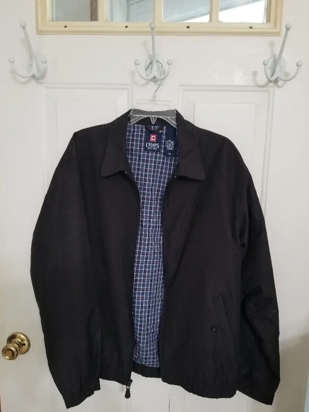 Chaps Black Men's Jacket with Blue Plaid Lining